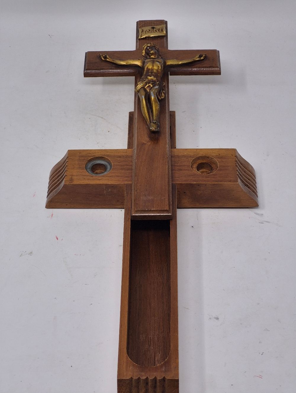 VINTAGE Catholic Sick Call Crucifix Last Rites Set Wood Cross - Picture 4 of 6
